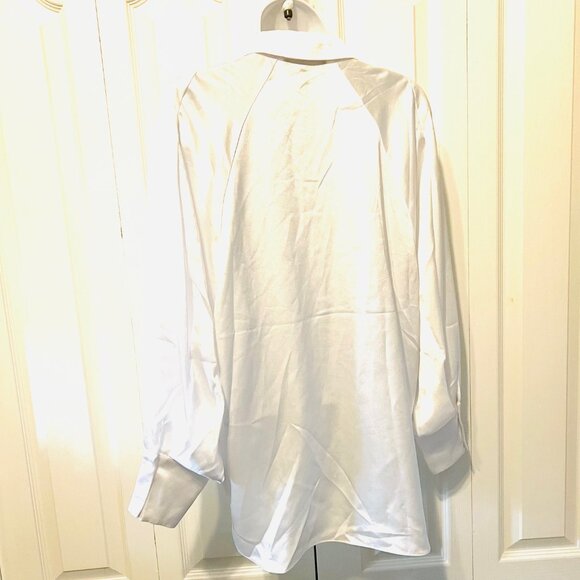 Ellen Tracy Women's X Small White Flowy Sleeves-Collar-Shine-Button Up Long Sl. - Picture 13 of 16